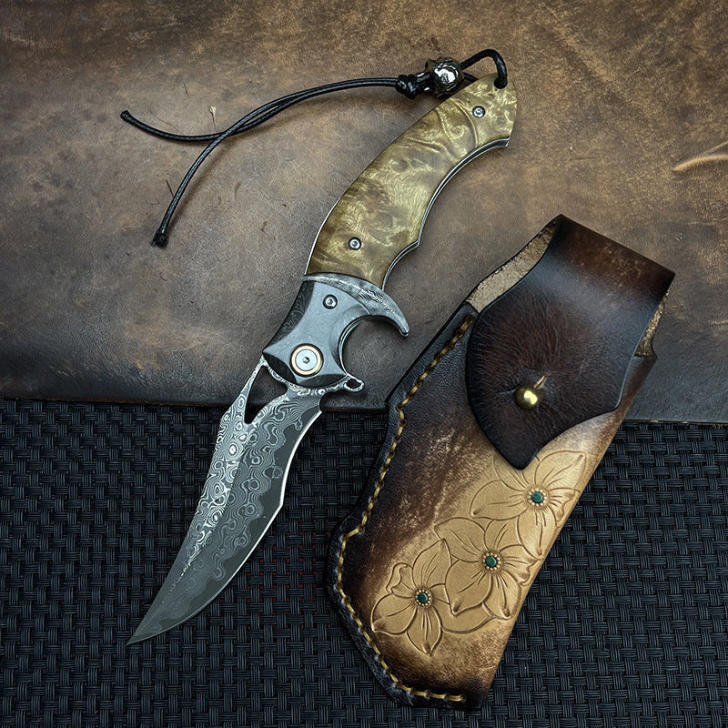 Damascus Folding Knife – Shadowfang VG10 Steel with Hardwood Handle EDC variant image