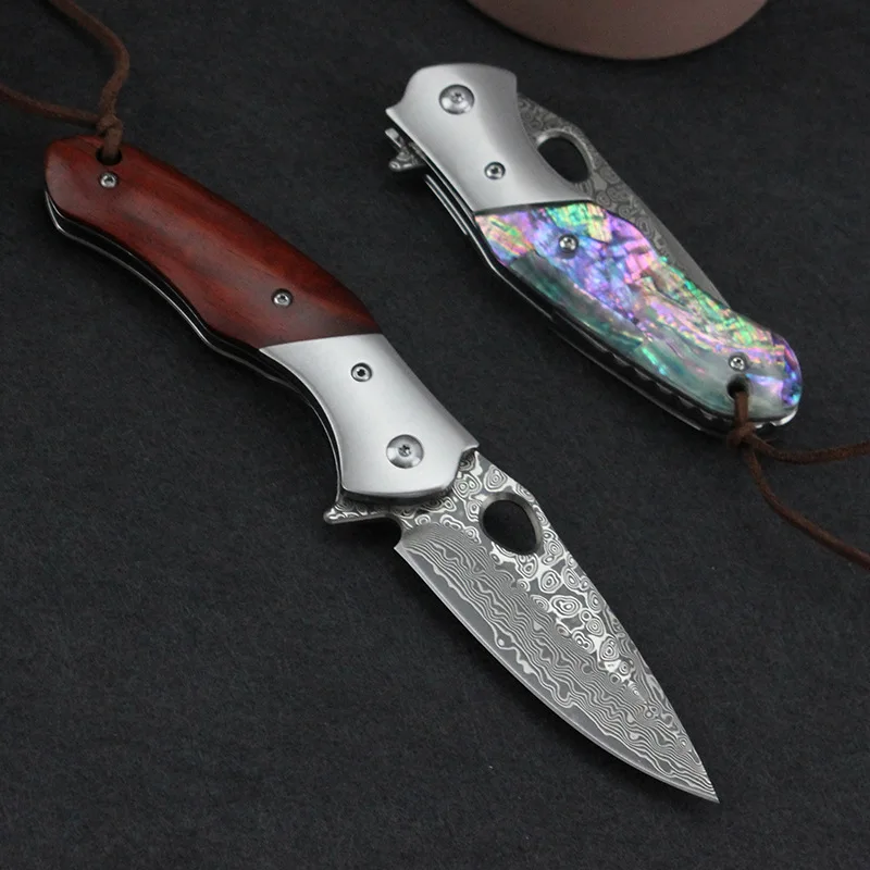 Damascus Folding Knife – Shellshade Swoop with VG10 Steel with Abalone Shell Handle variant image - product view 10