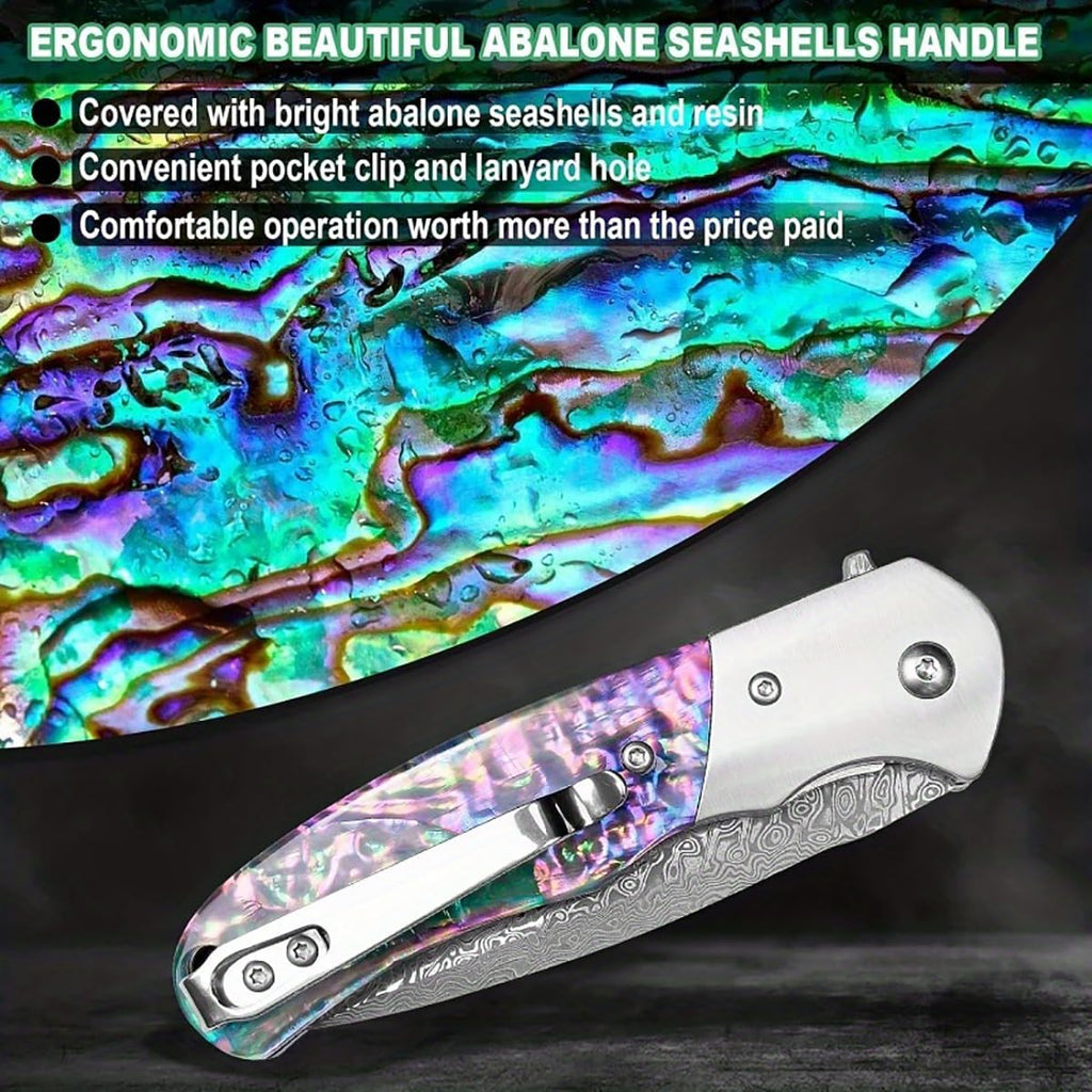 Damascus Folding Knife – Shellshade Swoop with VG10 Steel with Abalone Shell Handle detail image - detail view 4