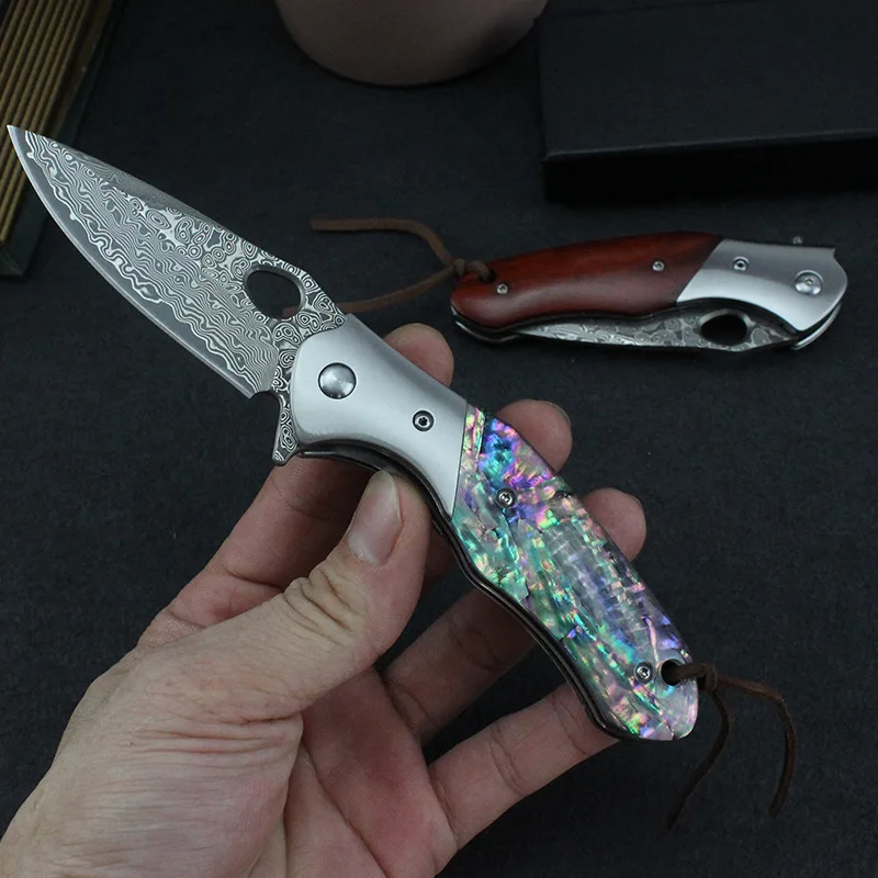 Damascus Folding Knife – Shellshade Swoop with VG10 Steel with Abalone Shell Handle variant image
