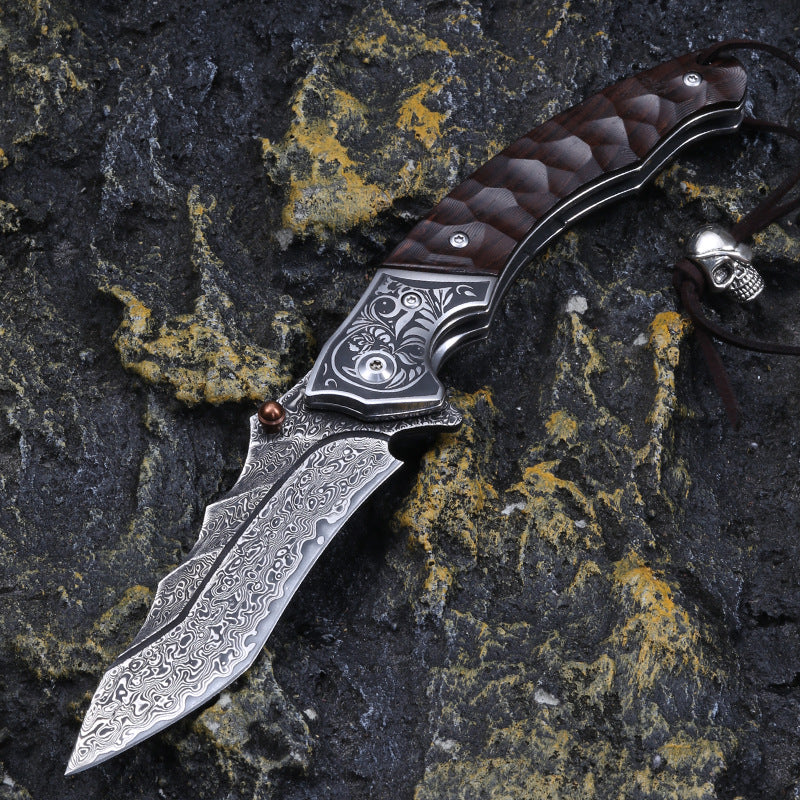 Damascus Folding Knife – Sky Blade with 107-Layer VG10 Steel with Ebony Handle detail image