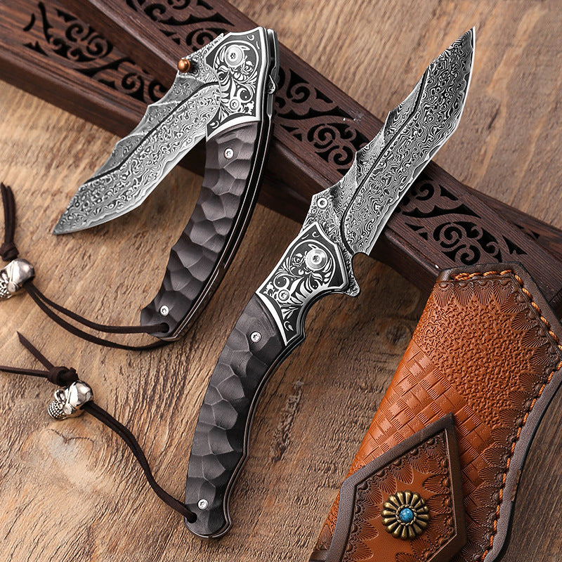 Damascus Folding Knife – Sky Blade with 107-Layer VG10 Steel with Ebony Handle detail image - detail view 6