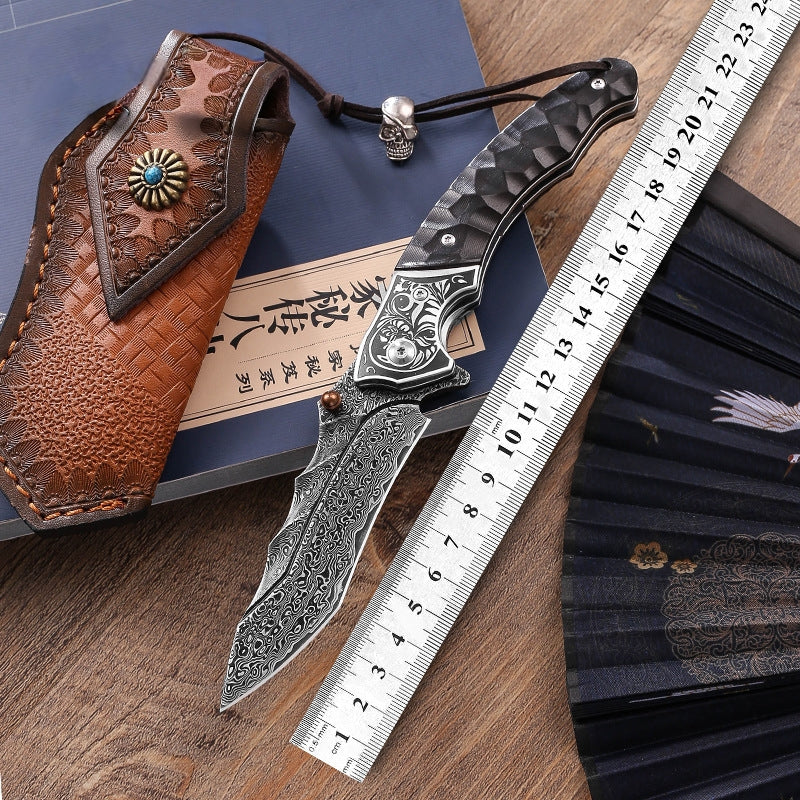 Damascus Folding Knife – Sky Blade with 107-Layer VG10 Steel with Ebony Handle detail image - detail view 8