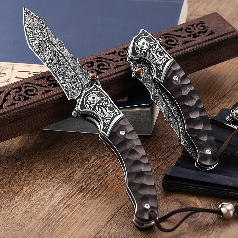 Damascus Folding Knife – Sky Blade with 107-Layer VG10 Steel with Ebony Handle product image