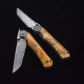 Damascus Folding Knife – SolarFlame EDC with VG10 Steel with Golden Phoebe Handle product image