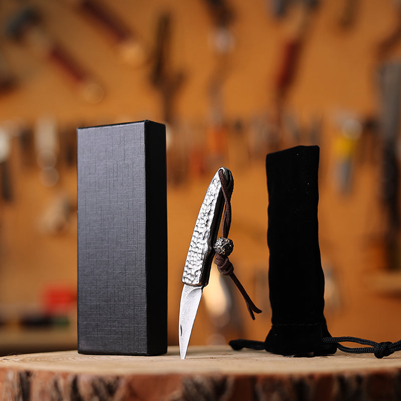 Damascus Folding Knife – Steel Pocket Compact Keychain EDC Collector detail image - detail view 5