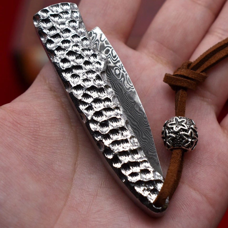 Damascus Folding Knife – Steel Pocket Compact Keychain EDC Collector detail image - detail view 7