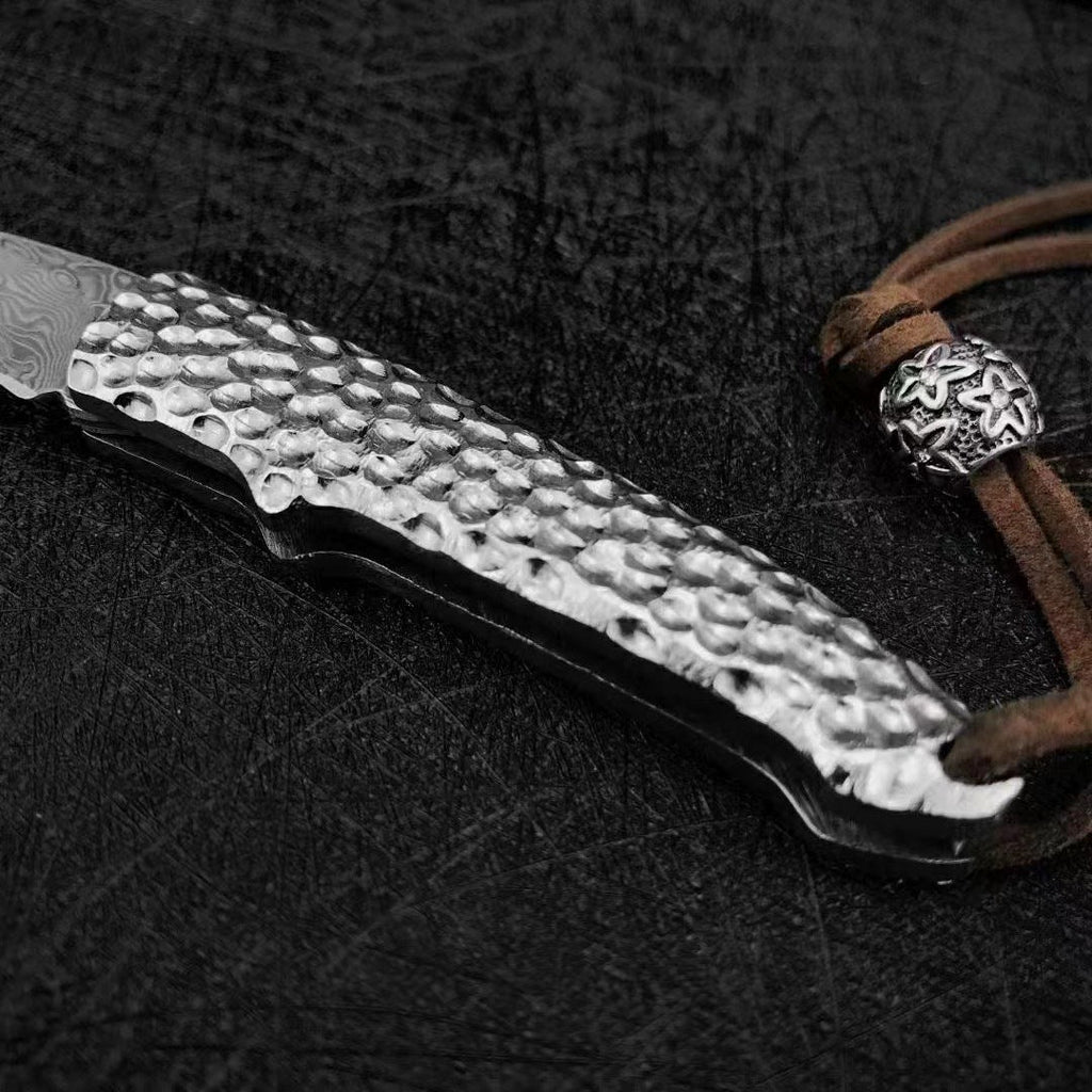 Damascus Folding Knife – Steel Pocket Compact Keychain EDC Collector detail image - detail view 8
