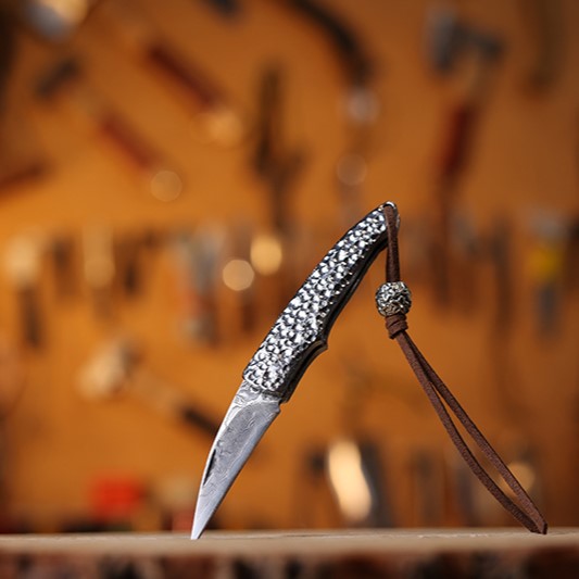 Damascus Folding Knife – Steel Pocket Compact Keychain EDC Collector product image