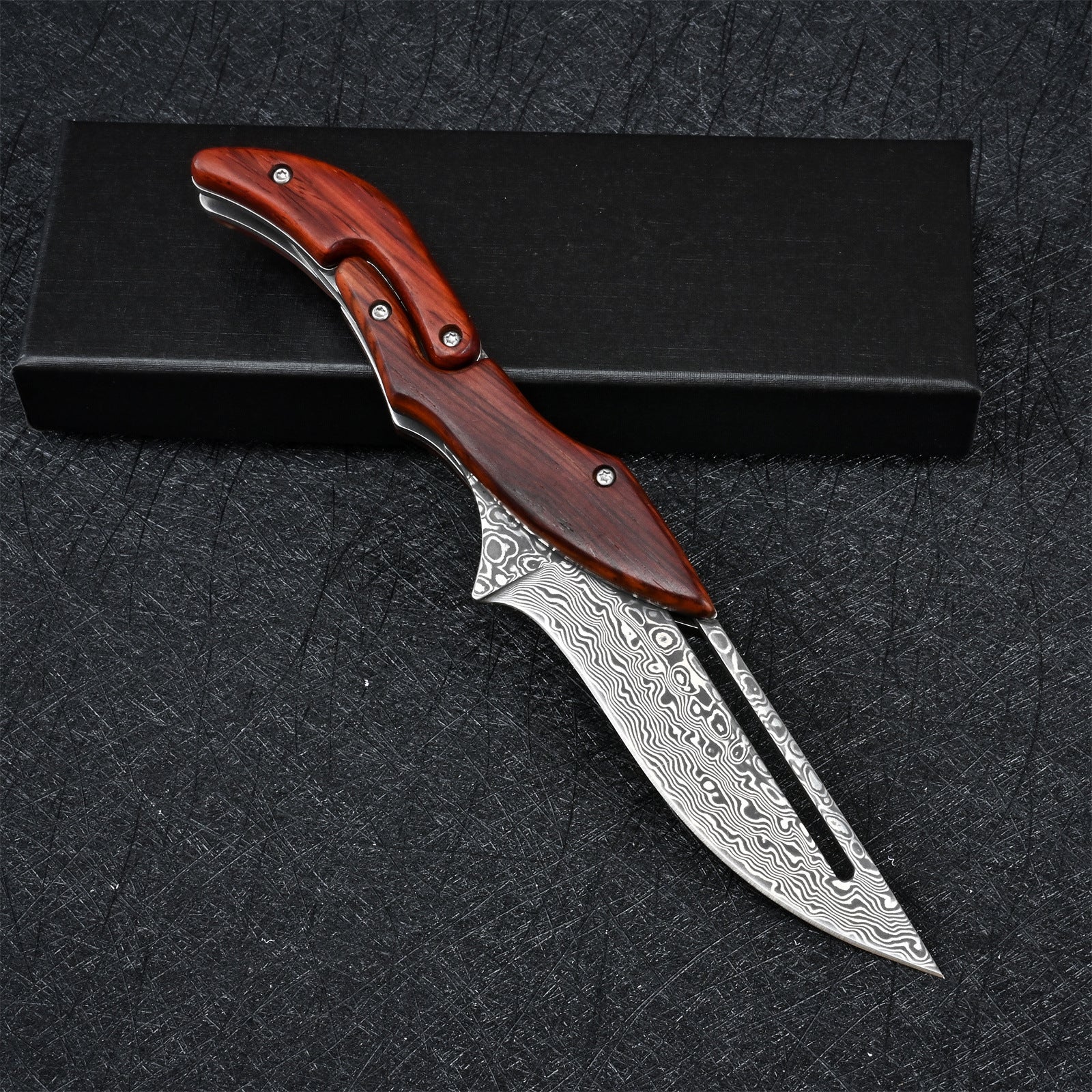 Damascus Folding Knife – Steel Pocket Mechanical Lock Camping EDC Collector detail image - detail view 10