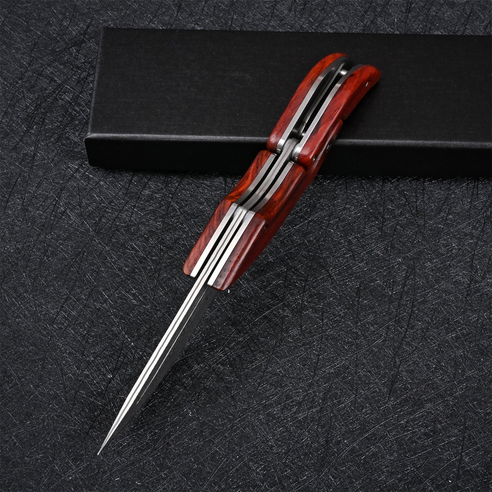 Damascus Folding Knife – Steel Pocket Mechanical Lock Camping EDC Collector detail image - detail view 11