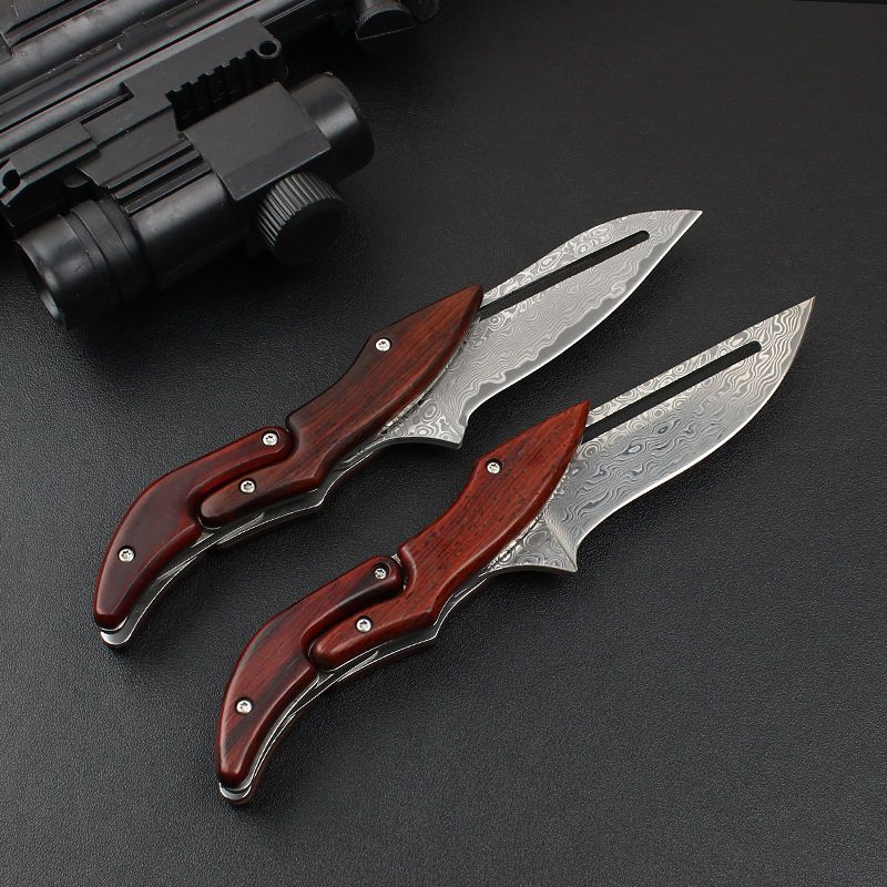 Damascus Folding Knife – Steel Pocket Mechanical Lock Camping EDC Collector detail image - detail view 13