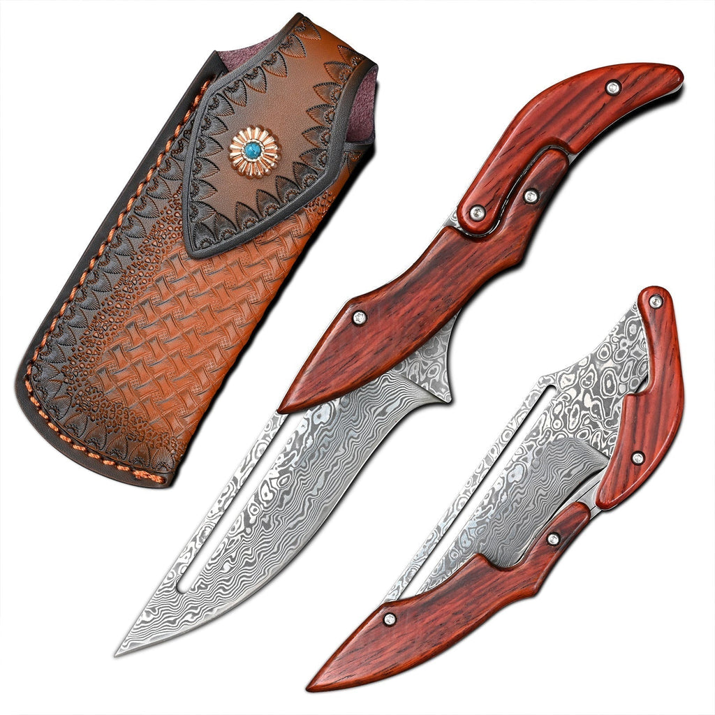 Damascus Folding Knife – Steel Pocket Mechanical Lock Camping EDC Collector detail image
