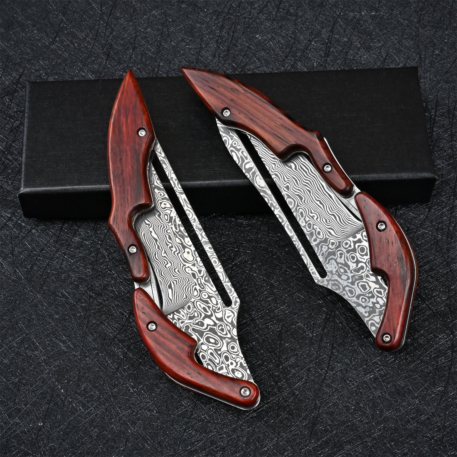 Damascus Folding Knife – Steel Pocket Mechanical Lock Camping EDC Collector detail image - detail view 5