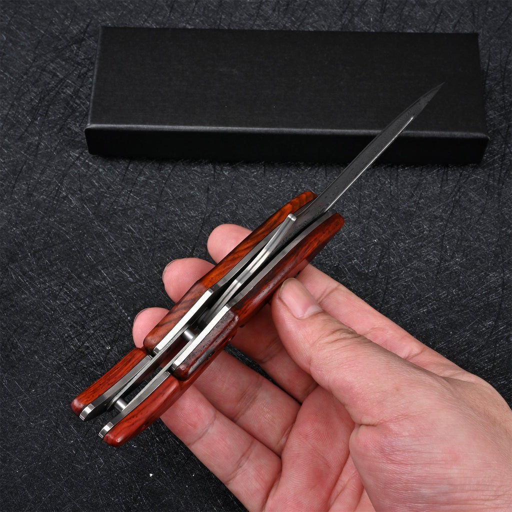 Damascus Folding Knife – Steel Pocket Mechanical Lock Camping EDC Collector detail image - detail view 6
