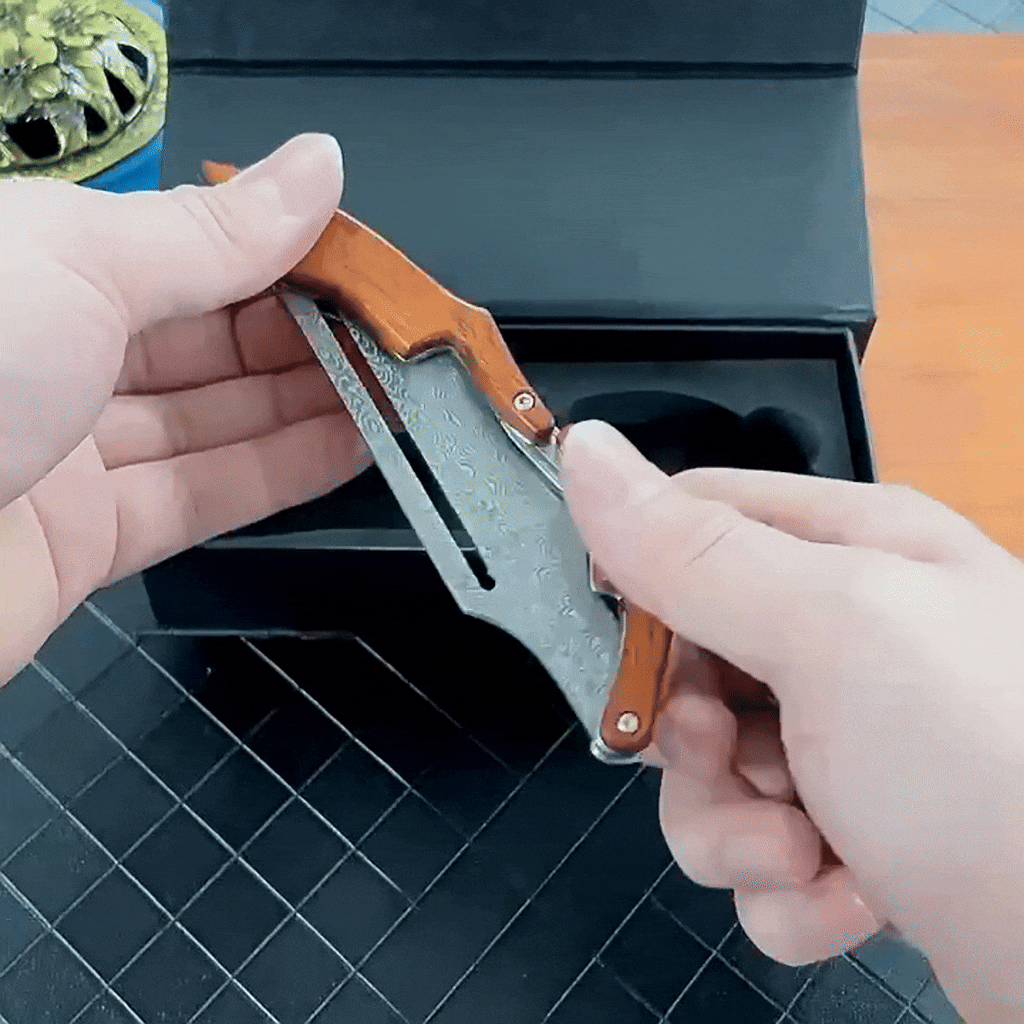 Damascus Folding Knife – Steel Pocket Mechanical Lock Camping EDC Collector detail image - detail view 7