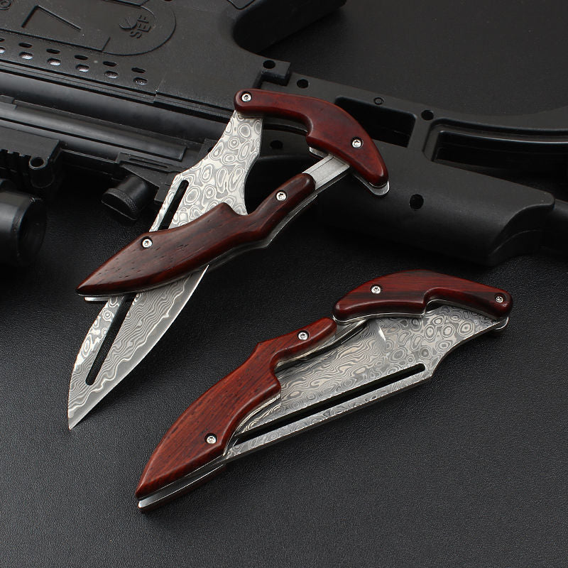 Damascus Folding Knife – Steel Pocket Mechanical Lock Camping EDC Collector product image