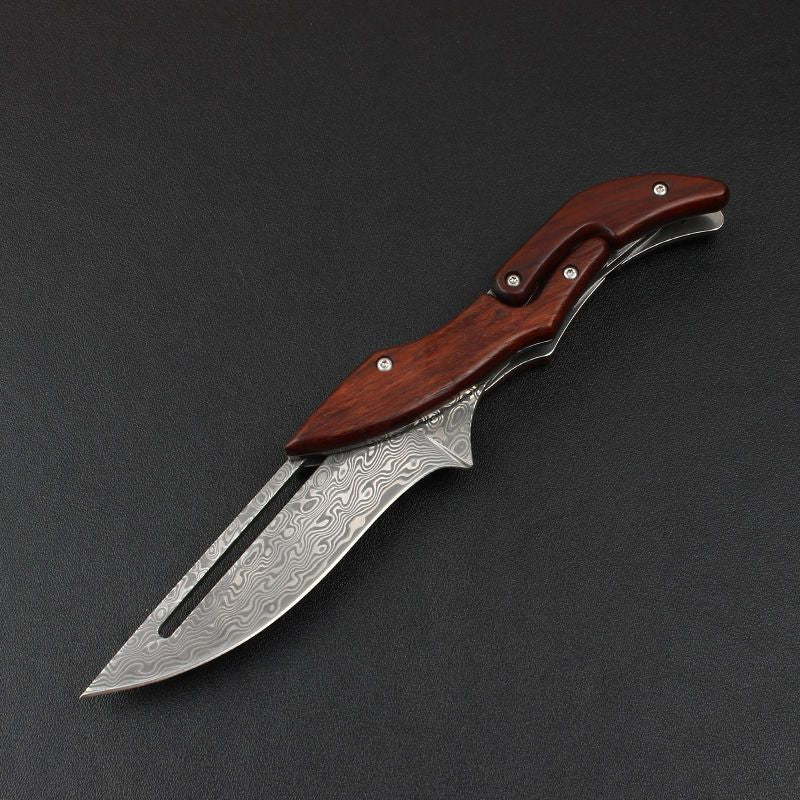Damascus Folding Knife – Steel Pocket Mechanical Lock Camping EDC Collector variant image