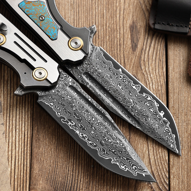 Damascus Folding Knife – Steel VG10 75 Layer Titanium Handle Back Lock Outdoor Collector detail image