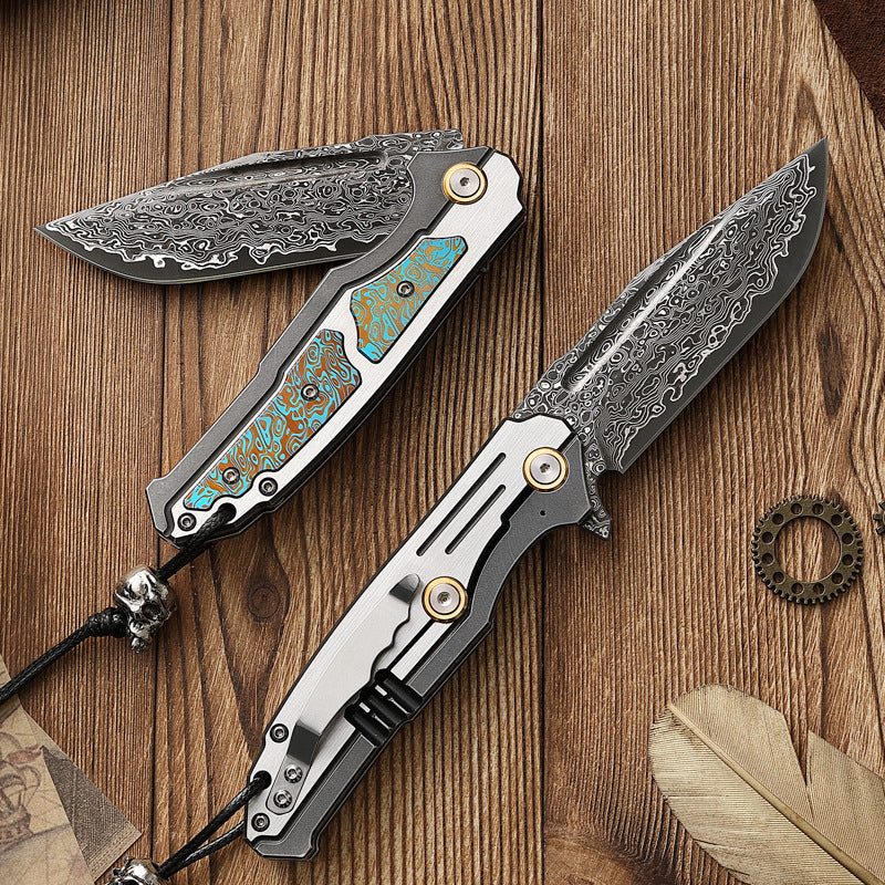 Damascus Folding Knife – Steel VG10 75 Layer Titanium Handle Back Lock Outdoor Collector detail image - detail view 3