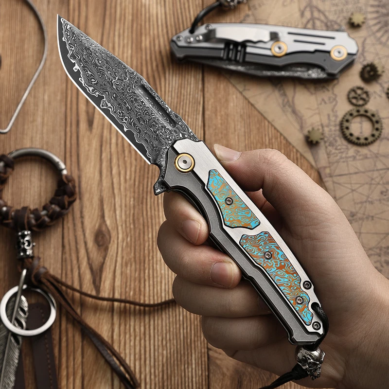 Damascus Folding Knife – Steel VG10 75 Layer Titanium Handle Back Lock Outdoor Collector detail image - detail view 4