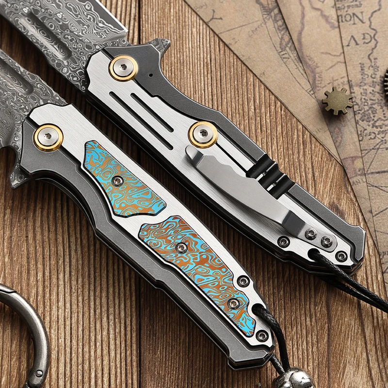 Damascus Folding Knife – Steel VG10 75 Layer Titanium Handle Back Lock Outdoor Collector detail image - detail view 5