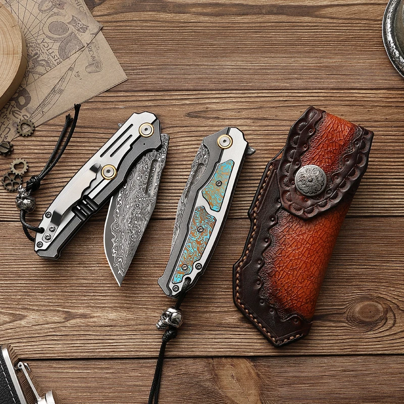 Damascus Folding Knife – Steel VG10 75 Layer Titanium Handle Back Lock Outdoor Collector detail image - detail view 6