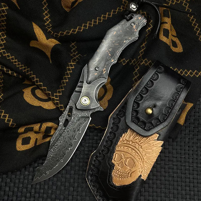 Damascus Folding Knife – VG10 Carbon Fiber Handle Copper Flake Hand Finished EDC Collector detail image - detail view 7