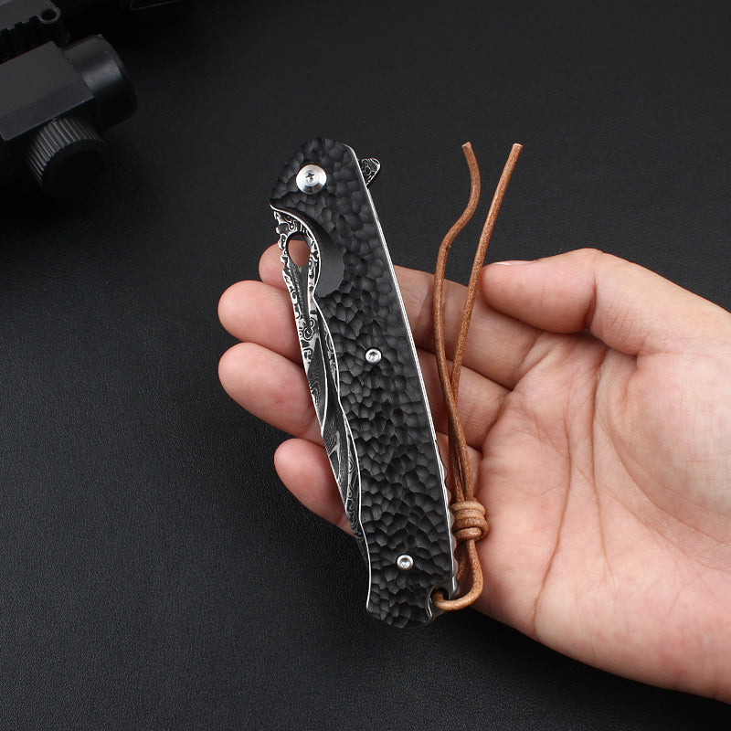Damascus Folding Knife – VG10 Ebony Handle Artisan EDC Collector Outdoor Pocket detail image - detail view 10