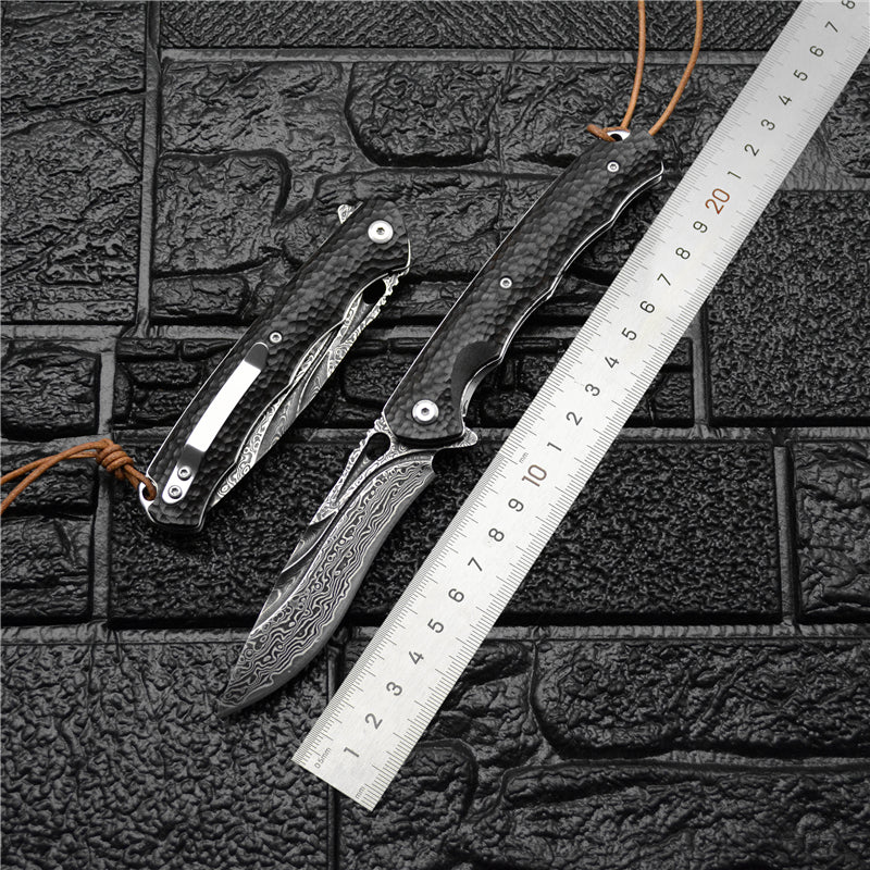 Damascus Folding Knife – VG10 Ebony Handle Artisan EDC Collector Outdoor Pocket detail image - detail view 3
