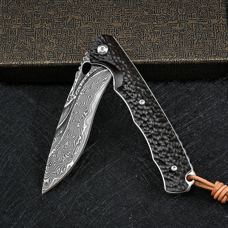 Damascus Folding Knife – VG10 Ebony Handle Artisan EDC Collector Outdoor Pocket detail image - detail view 4
