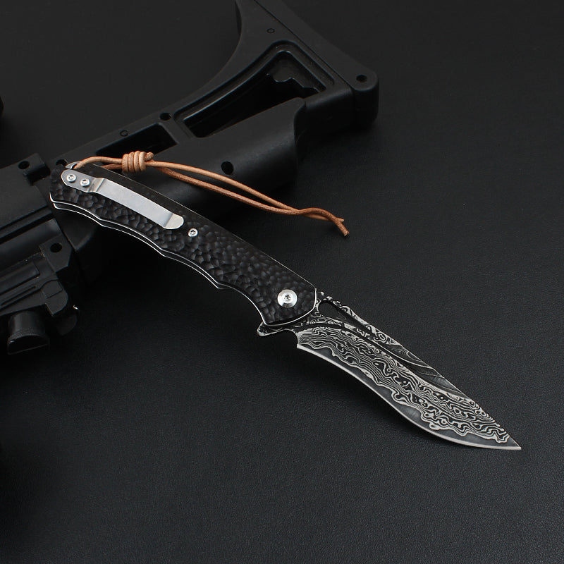 Damascus Folding Knife – VG10 Ebony Handle Artisan EDC Collector Outdoor Pocket detail image - detail view 5