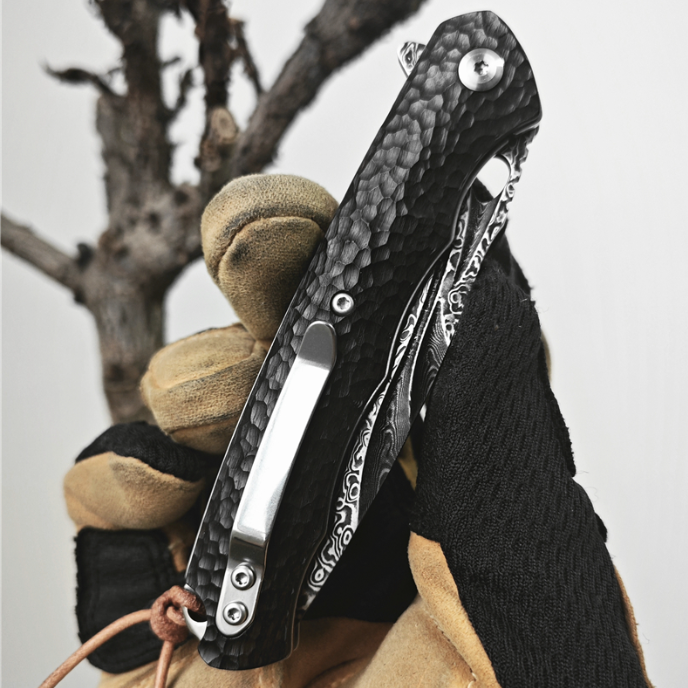 Damascus Folding Knife – VG10 Ebony Handle Artisan EDC Collector Outdoor Pocket detail image - detail view 7