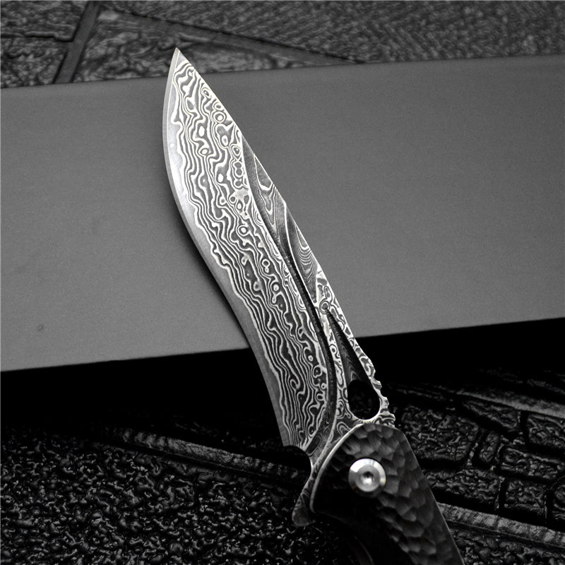 Damascus Folding Knife – VG10 Ebony Handle Artisan EDC Collector Outdoor Pocket detail image - detail view 8
