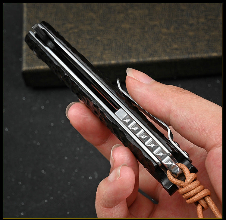 Damascus Folding Knife – VG10 Ebony Handle Artisan EDC Collector Outdoor Pocket detail image - detail view 9