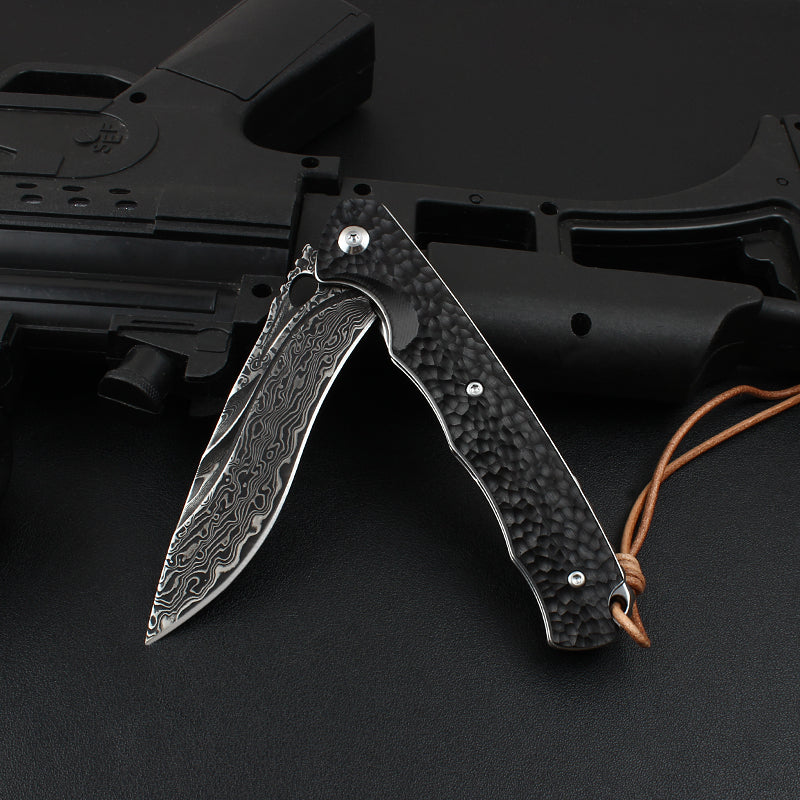 Damascus Folding Knife – VG10 Ebony Handle Artisan EDC Collector Outdoor Pocket product image