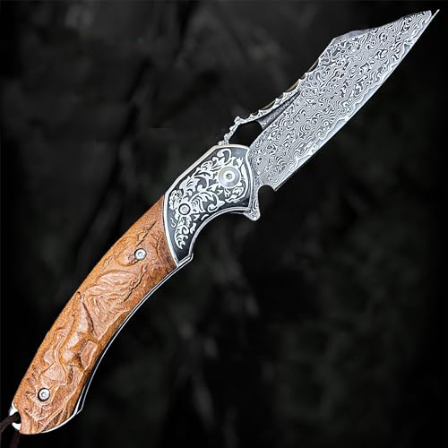 Damascus Folding Knife – VG10 Steel Ironwood Handle Wave Pattern EDC Collector detail image - detail view 4