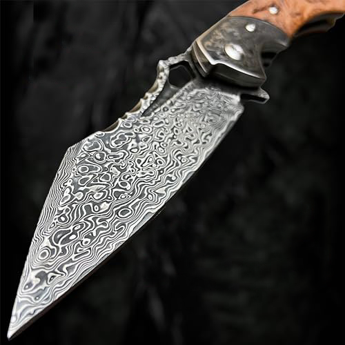 Damascus Folding Knife – VG10 Steel Ironwood Handle Wave Pattern EDC Collector detail image - detail view 5
