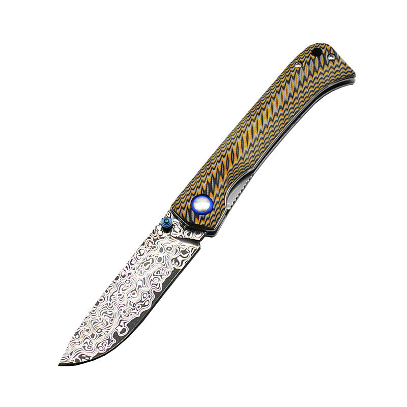 Damascus Folding Knife – Winged Avian with G10 Handle & Zirconium Inlay with 59HRC variant image - product view 14