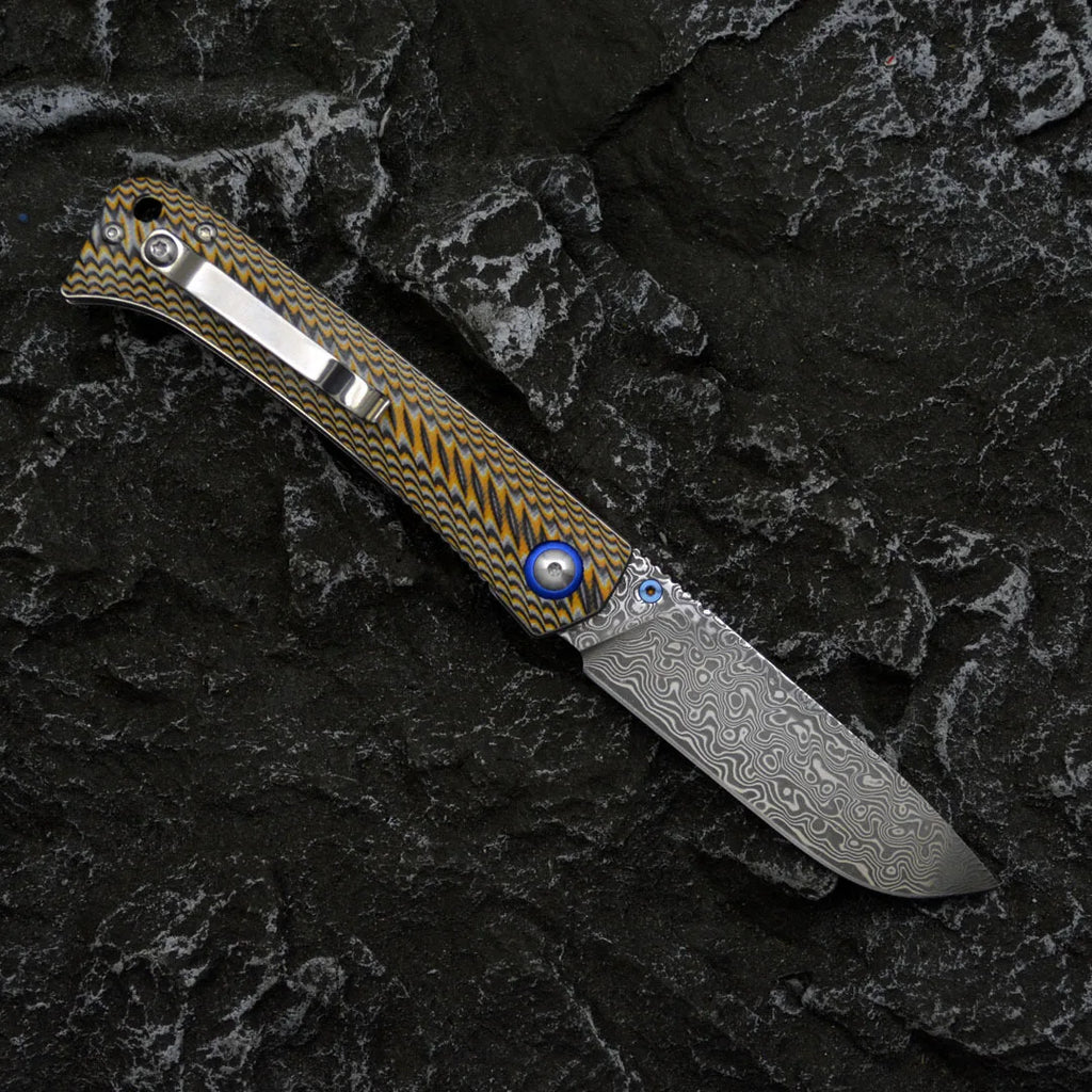 Damascus Folding Knife – Winged Avian with G10 Handle & Zirconium Inlay with 59HRC product image