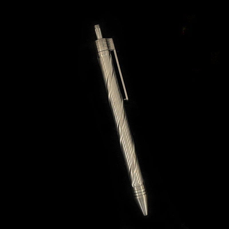 Damascus Tactical Pen – Titanium with CNC Engraved Titanium / Zirconium / Steel Writing detail image - detail view 12