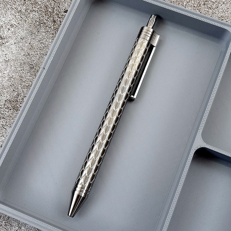 Damascus Tactical Pen – Titanium with CNC Engraved Titanium / Zirconium / Steel Writing detail image - detail view 14