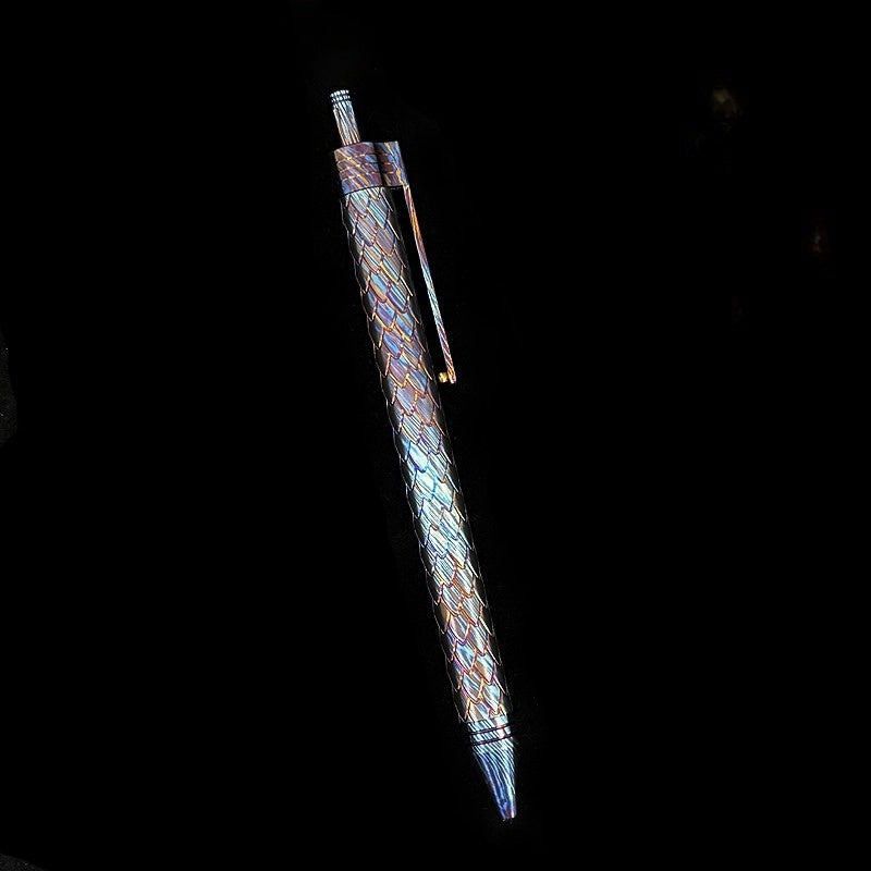 Damascus Tactical Pen – Titanium with CNC Engraved Titanium / Zirconium / Steel Writing variant image - product view 25