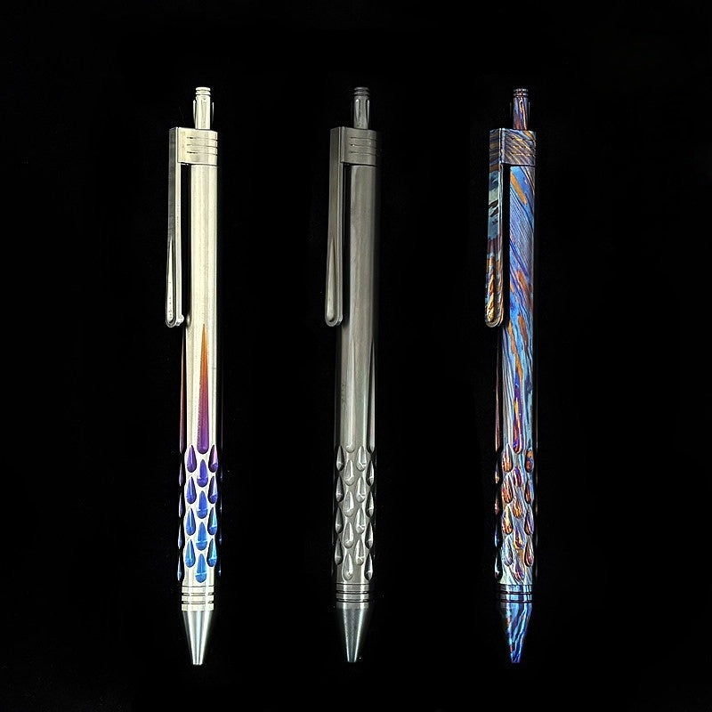 Damascus Tactical Pen – Titanium with CNC Engraved Titanium / Zirconium / Steel Writing product image