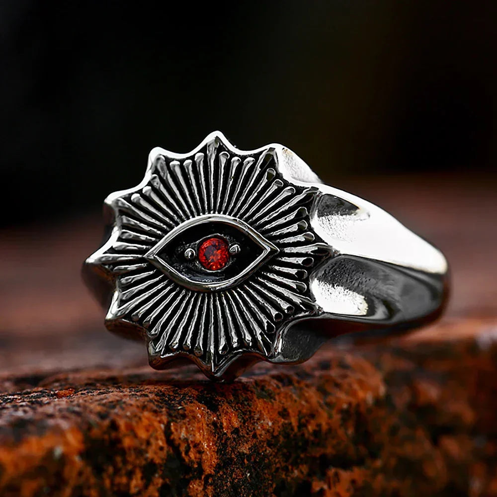 Demon Eye Rune Ring – Crimson Gothic Viking Punk Biker for Alternative Styling detail image