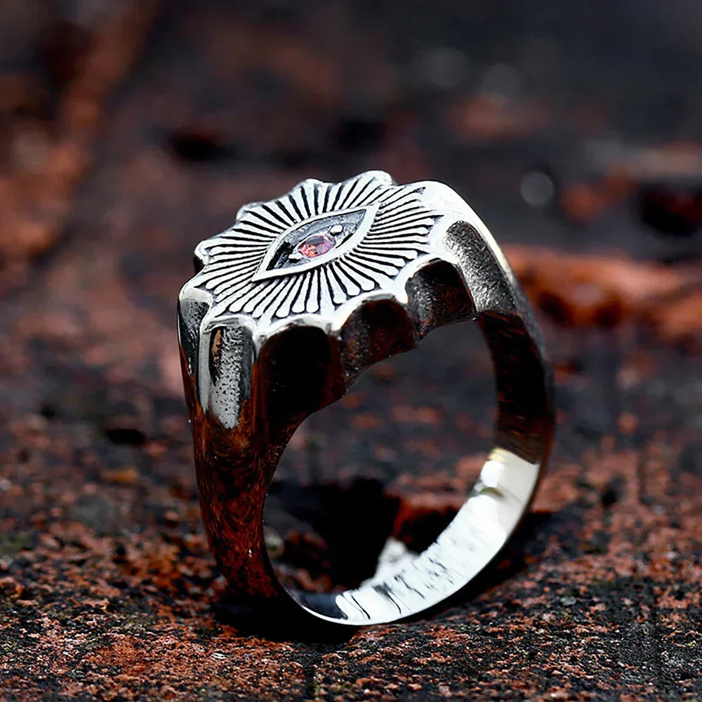 Demon Eye Rune Ring – Crimson Gothic Viking Punk Biker for Alternative Styling detail image - detail view 3