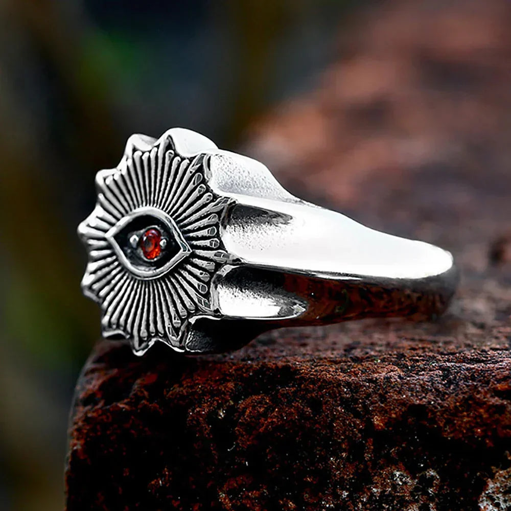 Demon Eye Rune Ring – Crimson Gothic Viking Punk Biker for Alternative Styling detail image - detail view 4