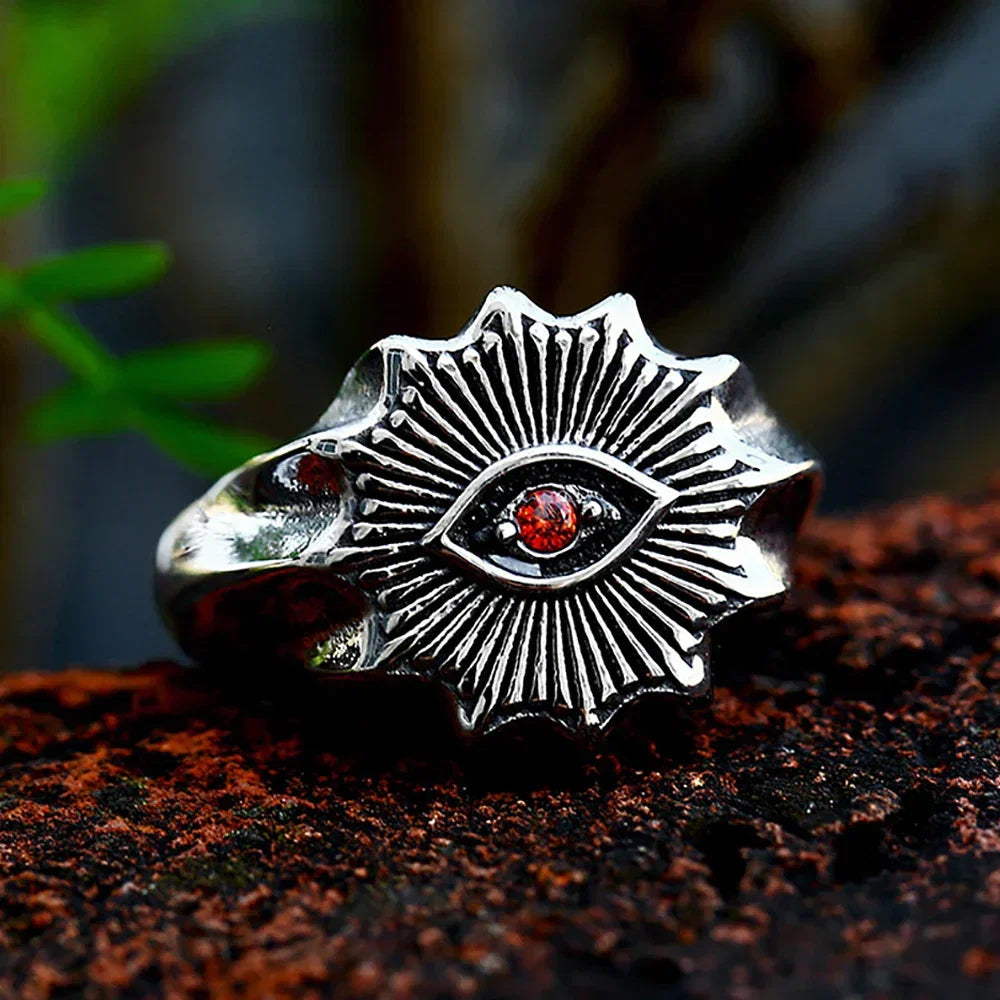 Demon Eye Rune Ring – Crimson Gothic Viking Punk Biker for Alternative Styling detail image - detail view 5