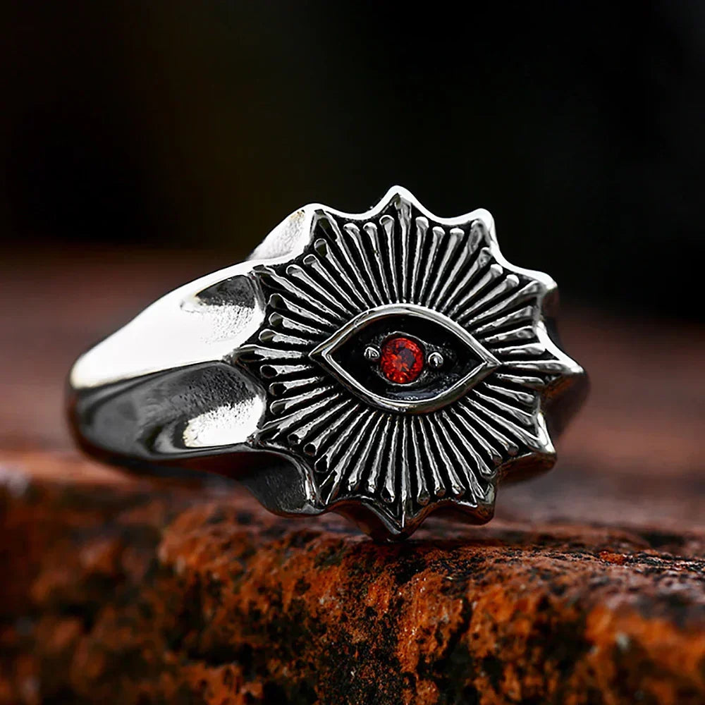 Demon Eye Rune Ring – Crimson Gothic Viking Punk Biker for Alternative Styling detail image - detail view 6