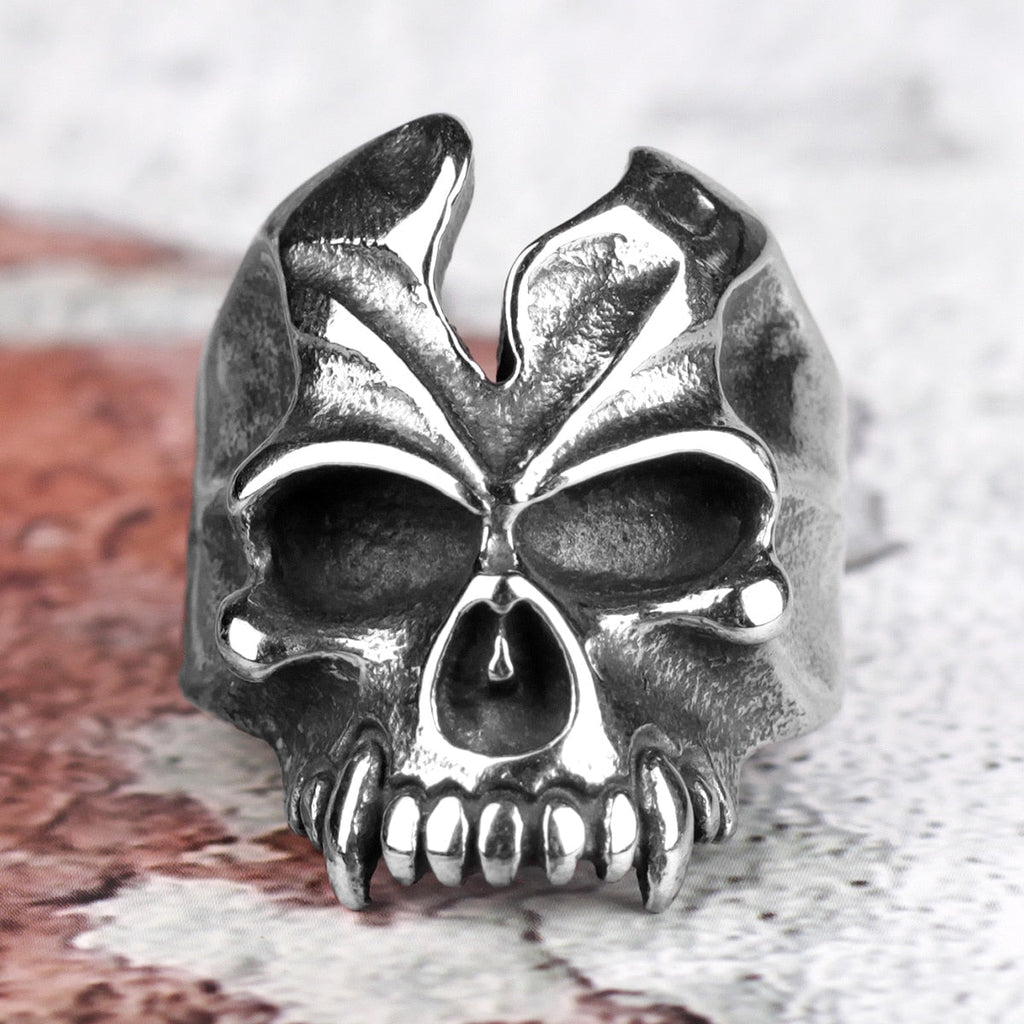 Devil Tooth Skull Ring – Busted Gothic Punk Biker for Alternative Styling, Collecting product image